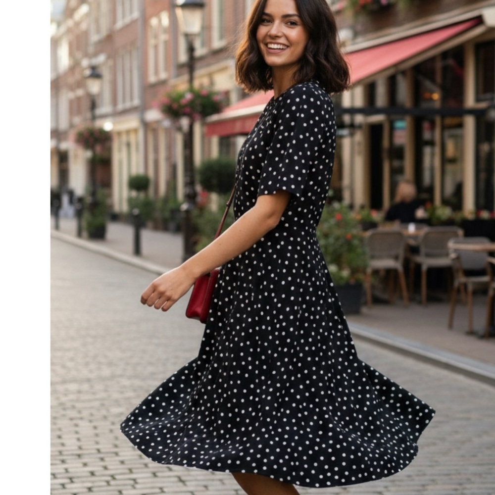 Maeve Black and White Flutter Sleeve Sheath Dress